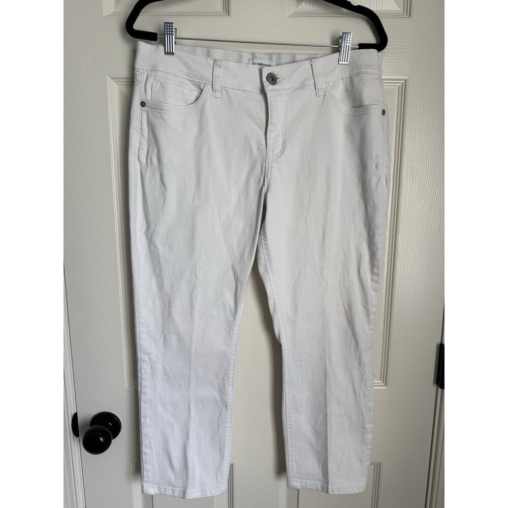 Liz Claiborne Petite 14P White Jeans Stretch Straight Leg Mid Rise